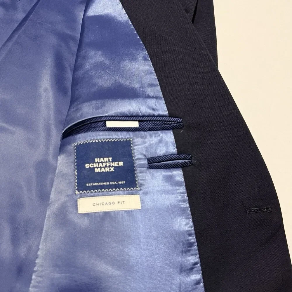 Hart Schaffner Marx Chicago Fit Men’s 46S Solid Navy Blue Wool Blend Blazer Coat